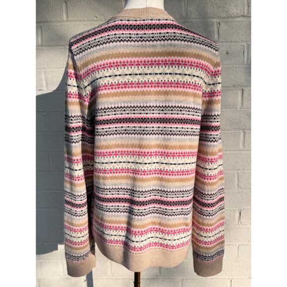 Talbots Fair Isle Cardigan Sweater M Button Up Pink Preppy Nordic Spring - Picture 9 of 9